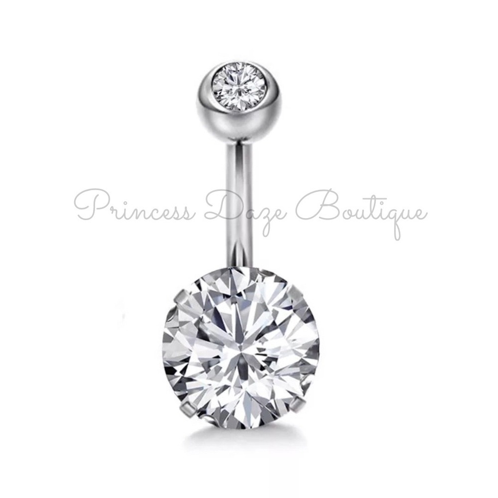 Silver Cubic Zirconia‎ Belly Button Ring